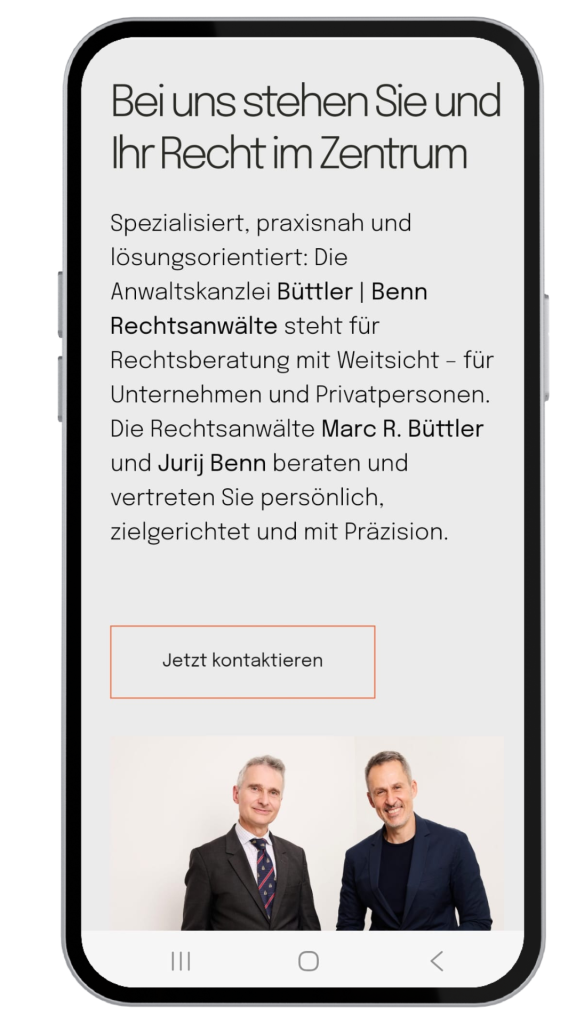 Referenz Büttler | Benn Rechtsanwälte Website (Mobile)